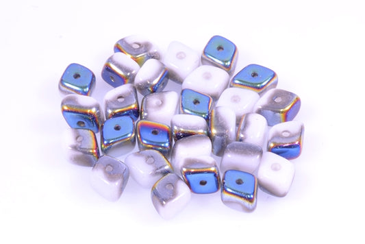 Rhombus Shaped Beads 5 x 9 mm, Chalk White Crystal Vitrail Medium Coating (3000-28101), Bohemia Crystal Glass, Czechia 11100104
