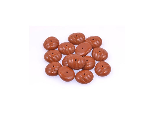 Semi Round Pressed Beads Opaque Brown Glass Czech Republic