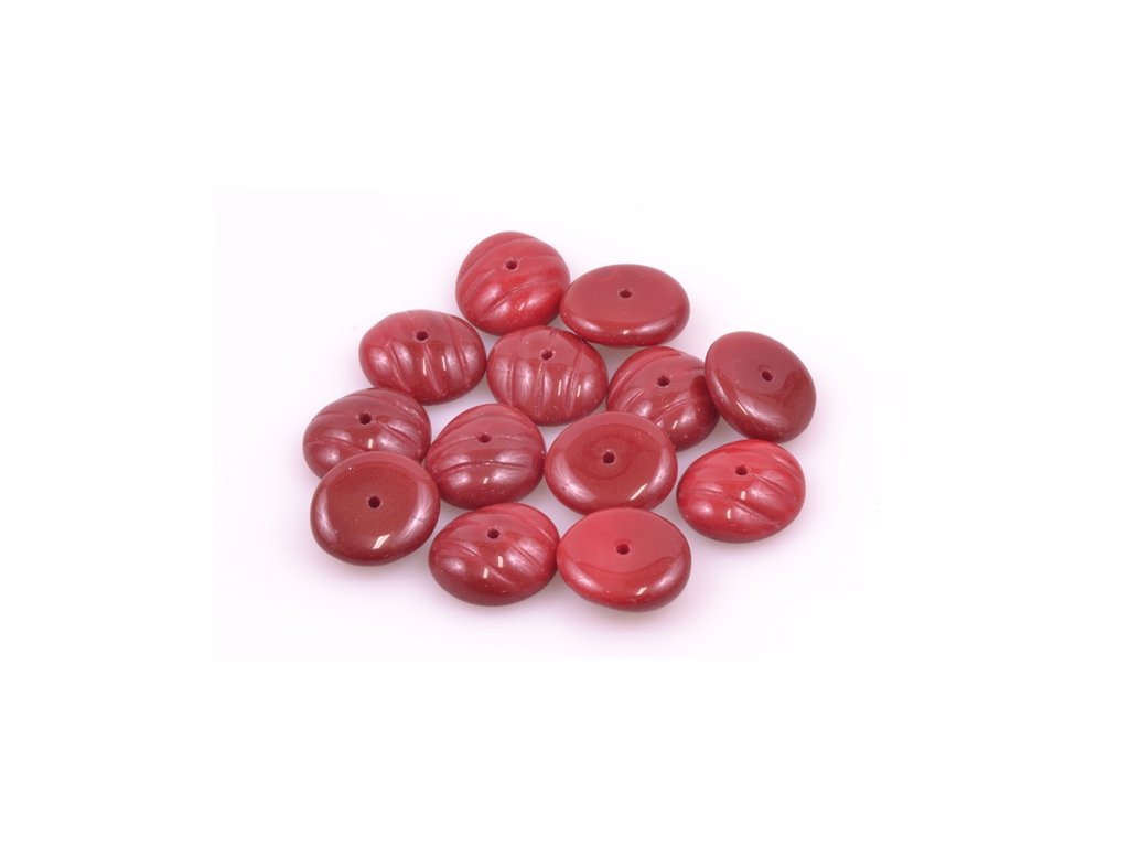 Semi Round Pressed Beads Opaque Red Glass Czech Republic