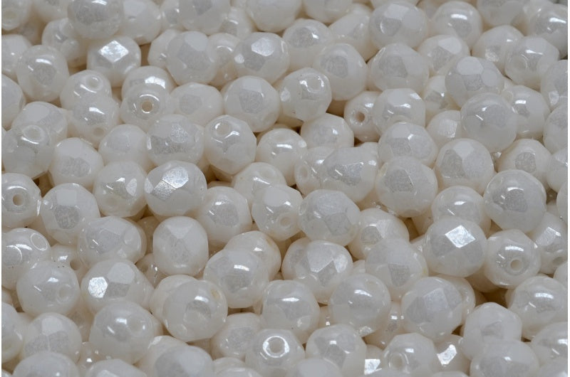 Fire Polished Faceted Beads Round, Chalk White Hematite (03000-14400), Bohemia Crystal Glass, Czech Republic