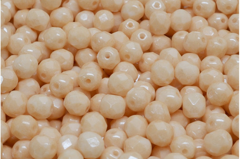 Fire Polish Faceted Round Beads 2mm, Chalk White Luster Brown Full Coated (03000-14413), Glass, Czech Republic