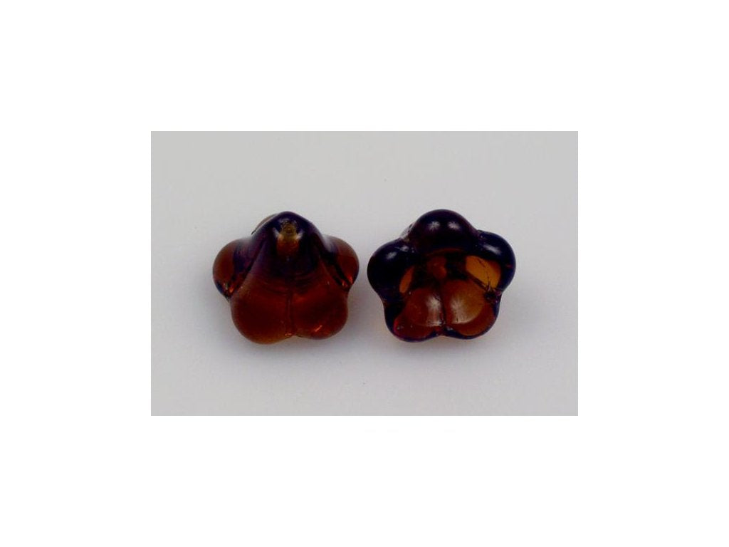 Flower Bell Beads Transparent Brown Glass Czech Republic