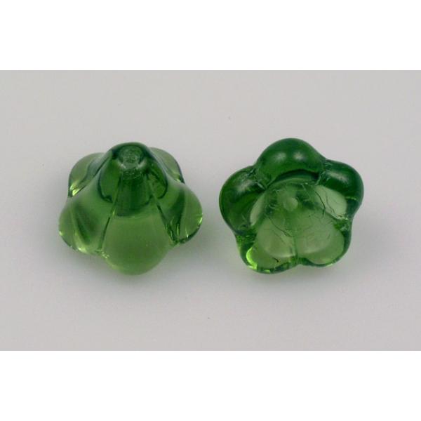 Bell Flower Beads 11 x 13 mm, Transparent Green (50230), Bohemia Crystal Glass, Czechia 11100240
