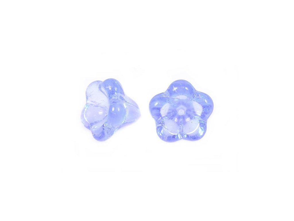 Flower Bell Beads Transparent Blue Glass Czech Republic