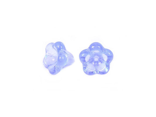 Flower Bell Beads Transparent Blue Glass Czech Republic