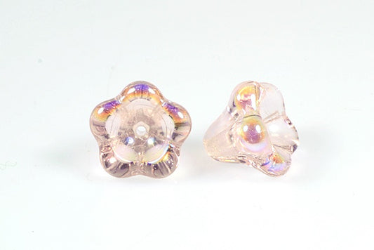 Bell Flower Beads 11 x 13 mm, Transparent Pink Ab (70110-28701), Bohemia Crystal Glass, Czechia 11100240