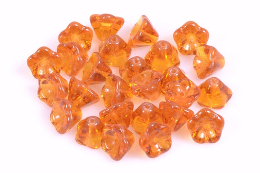 Bell Flower Beads 6 x 8 mm, Transparent Orange (10080), Bohemia Crystal Glass, Czechia 11100240