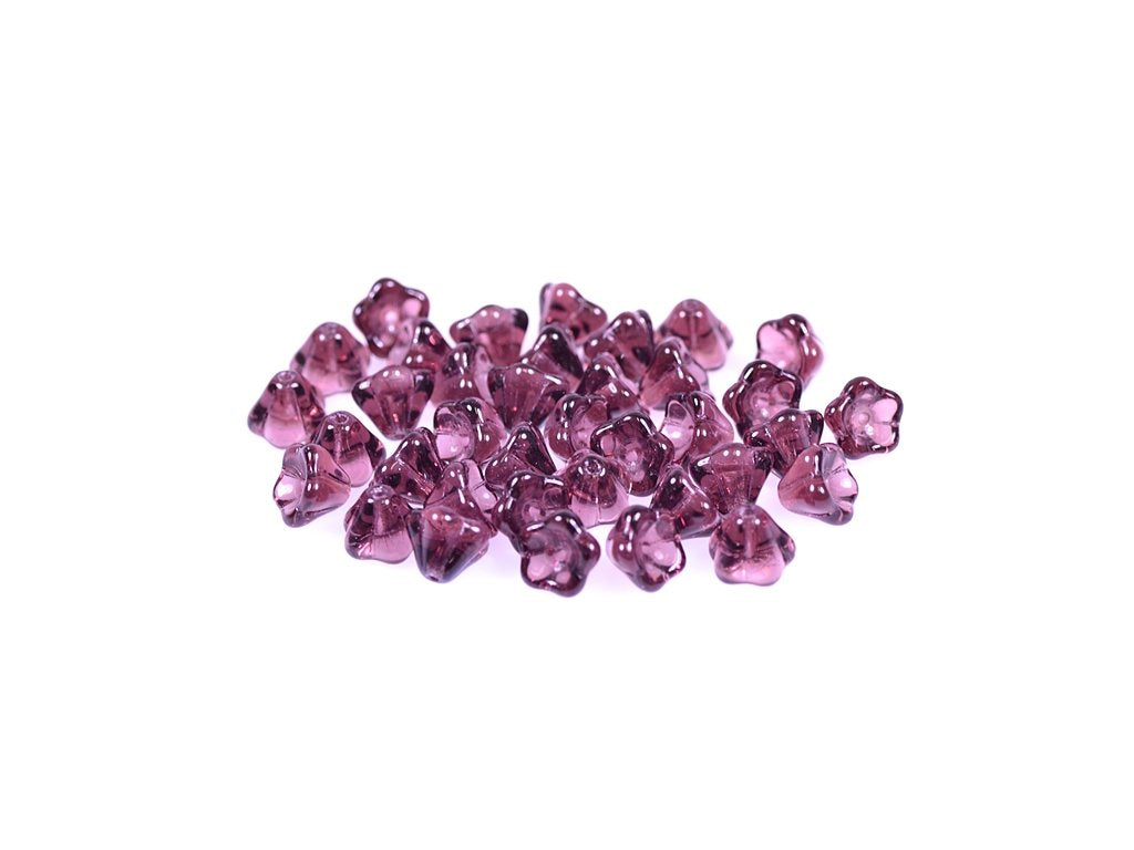 Flower Bell Beads Transparent Amethyst Glass Czech Republic