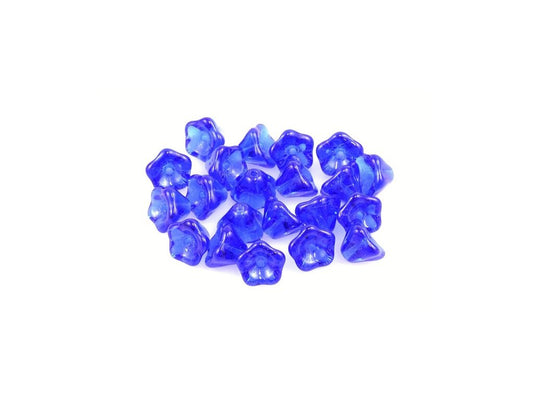 Flower Bell Beads Transparent Blue Glass Czech Republic