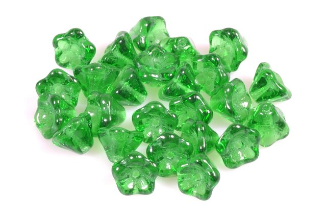 Bell Flower Beads 6 x 8 mm, Emerald Green (50120), Bohemia Crystal Glass, Czechia 11100240