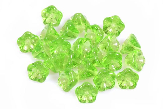 Bell Flower Beads 6 x 8 mm, Transparent Green (50410), Bohemia Crystal Glass, Czechia 11100240