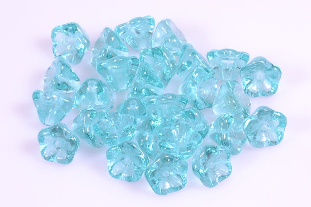Bell Flower Beads 6 x 8 mm, Transparent Aqua (60110), Bohemia Crystal Glass, Czechia 11100240