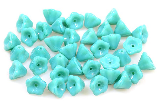 Bell Flower Beads 6 x 8 mm, Turquise (63140), Bohemia Crystal Glass, Czechia 11100240
