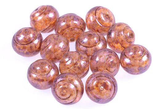 Pressed Beads 12 mm, Crystal Orange Pink Luster Spotted (30-65307), Bohemia Crystal Glass, Czechia 11100242