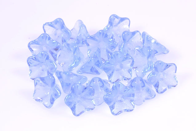 Petunia Flower Beads 8 x 13 mm, Transparent Blue (30010), Bohemia Crystal Glass, Czechia 11100285