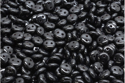 2穴レンズ豆ビーズ、黒（23980）、ガラス、チェコ共和国