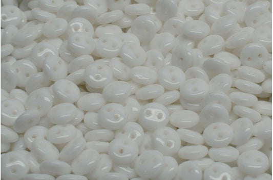 2穴レンズ豆ビーズ、ホワイト（02010）、ガラス、チェコ共和国