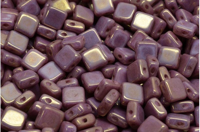 フラットシルキービーズ - 2穴、ホワイトパープル（02010-15726）、ガラス、チェコ共和国