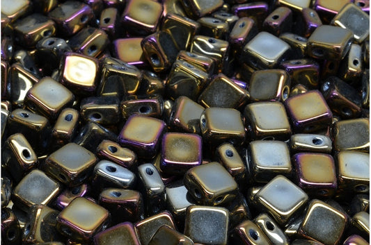 フラットシルキービーズ - 2穴、ブラックブラウンアイリス（23980-21415）、ガラス、チェコ共和国