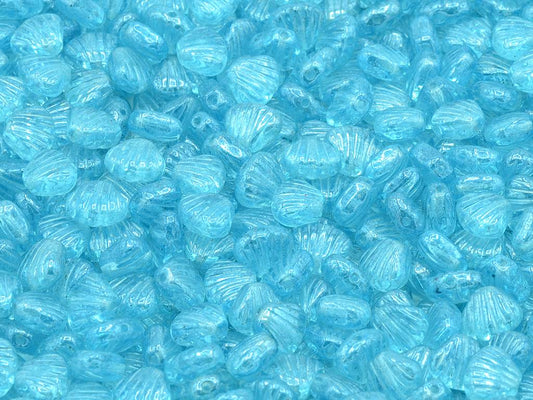 Small Flat Shell Beads, Transparent Aqua Hematite (60020-14400), Glass, Czech Republic