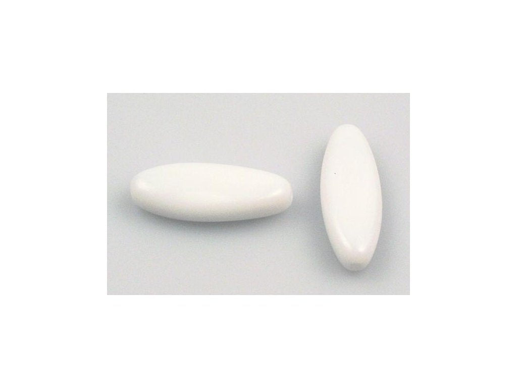 Pressed Beads Oval Chalk White Glass Czech Republic