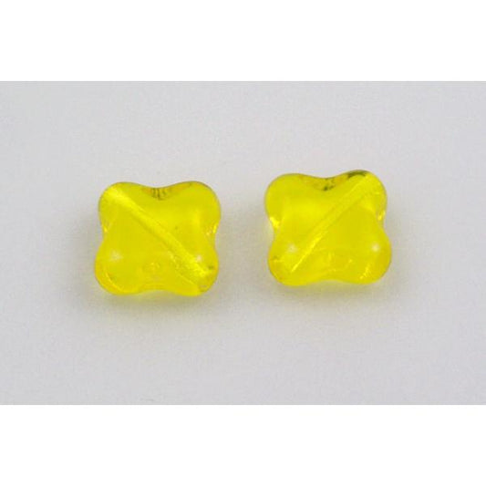 Pressed Beads 4-point star with diagonal hole 10 mm, Transparent Yellow (80020), Bohemia Crystal Glass, Czechia 11101317