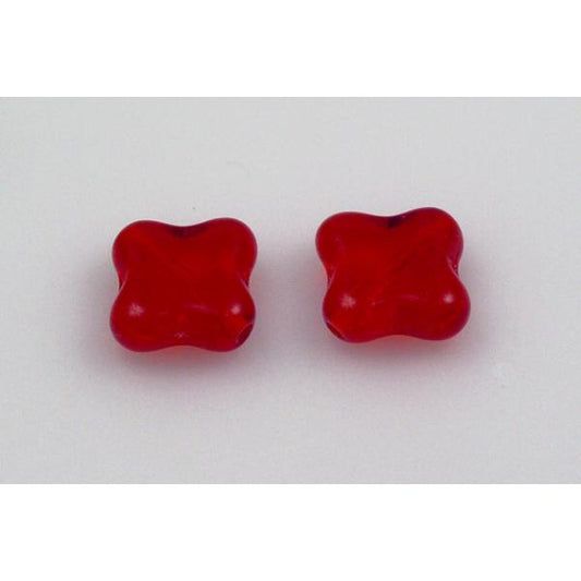 Pressed Beads 4-point star with diagonal hole 10 mm, Ruby Red (90080), Bohemia Crystal Glass, Czechia 11101317