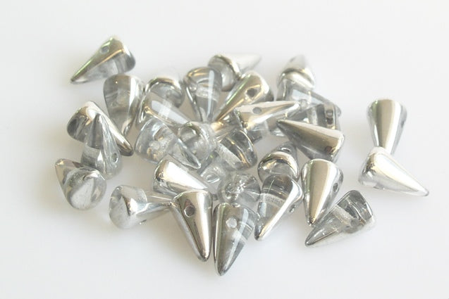 Spike Thorn Beads 5 x 8 mm, Crystal Crystal Silver Half Coating (30-27001), Bohemia Crystal Glass, Czechia 11101321