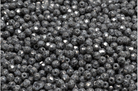 ファセット加工ビーズラウンド、チョークホワイトマーブルグレー（03000-15427）、ボヘミアクリスタルガラス、チェコ共和国