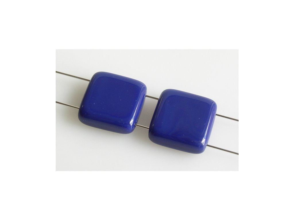 Tile 2-hole Square Beads Opaque Blue Glass Czech Republic