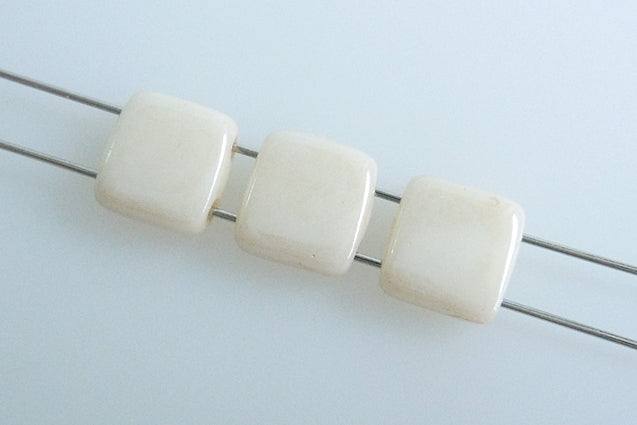 Tile 2-hole Square Beads 6 x 6 mm, Chalk White Luster Brown Full Coated (3000-14413), Bohemia Crystal Glass, Czechia 11109009
