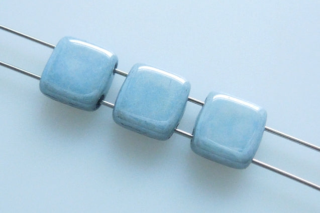 Tile 2-hole Square Beads 6 x 6 mm, Chalk White Luster Blue Full Coated (3000-14464), Bohemia Crystal Glass, Czechia 11109009