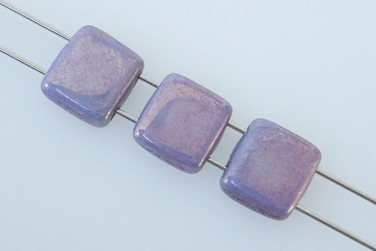 Tile 2-hole Square Beads 6 x 6 mm, Chalk White Purple (3000-15726), Bohemia Crystal Glass, Czechia 11109009