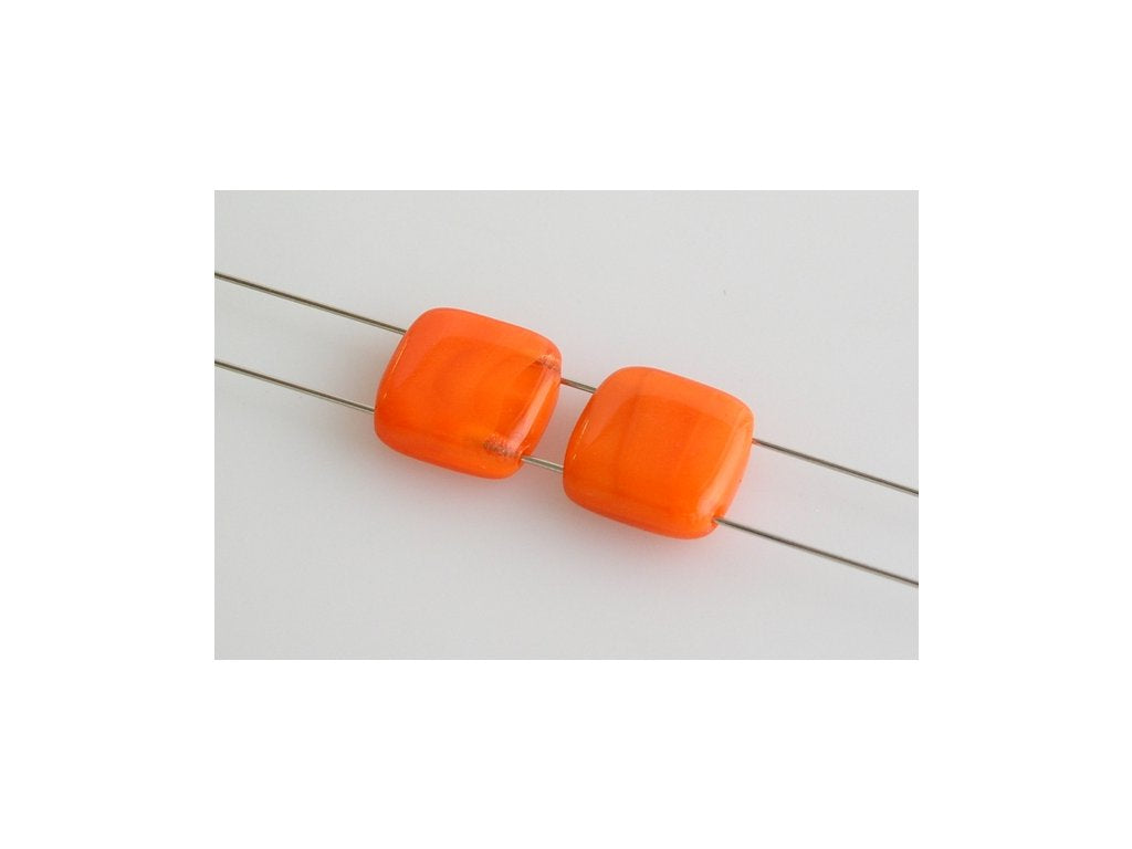 Tile 2-hole Square Beads Orange Glass Czech Republic