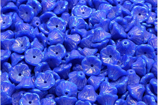 Bell Flower Cup Beads, Opaque Blue Rainbow Iris (33050-21405), Glass, Czech Republic