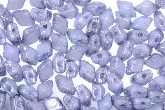 DiamonDuo 2-hole Beads Rhombus Gemduo 4 x 6 mm, Chalk White Luster Blue Full Coated (3000-14464), Bohemia Crystal Glass, Czechia 11109025