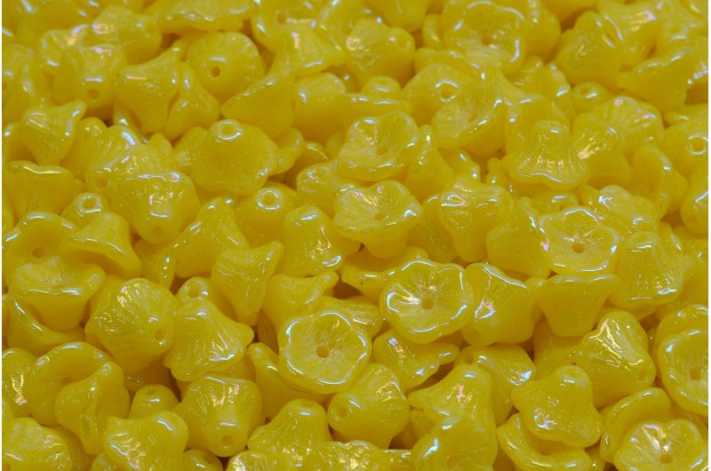 Bell Flower Cup Beads, Opal Yellow Rainbow Iris (81210-21405), Glass, Czech Republic