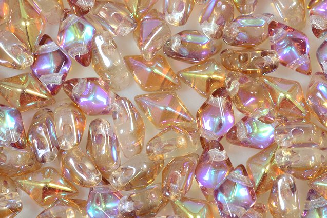 DiamonDuo 2-hole Beads Rhombus Gemduo 5 x 8 mm, Crystal Topaz Coatings (30-98532), Bohemia Crystal Glass, Czechia 11109025
