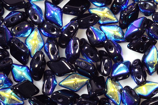 DiamonDuo 2-hole Beads Rhombus Gemduo 5 x 8 mm, Black Ab (23980-28701), Bohemia Crystal Glass, Czechia 11109025