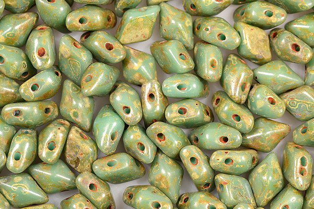 DiamonDuo 2-hole Beads Rhombus Gemduo 5 x 8 mm, Turquoise Travertin (63130-86800), Bohemia Crystal Glass, Czechia 11109025
