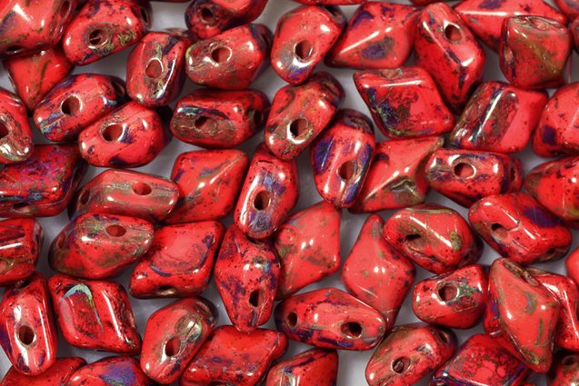 DiamonDuo 2-hole Beads Rhombus Gemduo 5 x 8 mm, Red Travertin (93400-86800), Bohemia Crystal Glass, Czechia 11109025