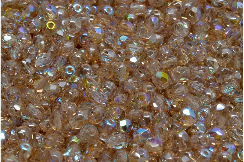 Fire Polished Faceted Beads Round, Crystal 98534 (00030-98534), Bohemia Crystal Glass, Czech Republic