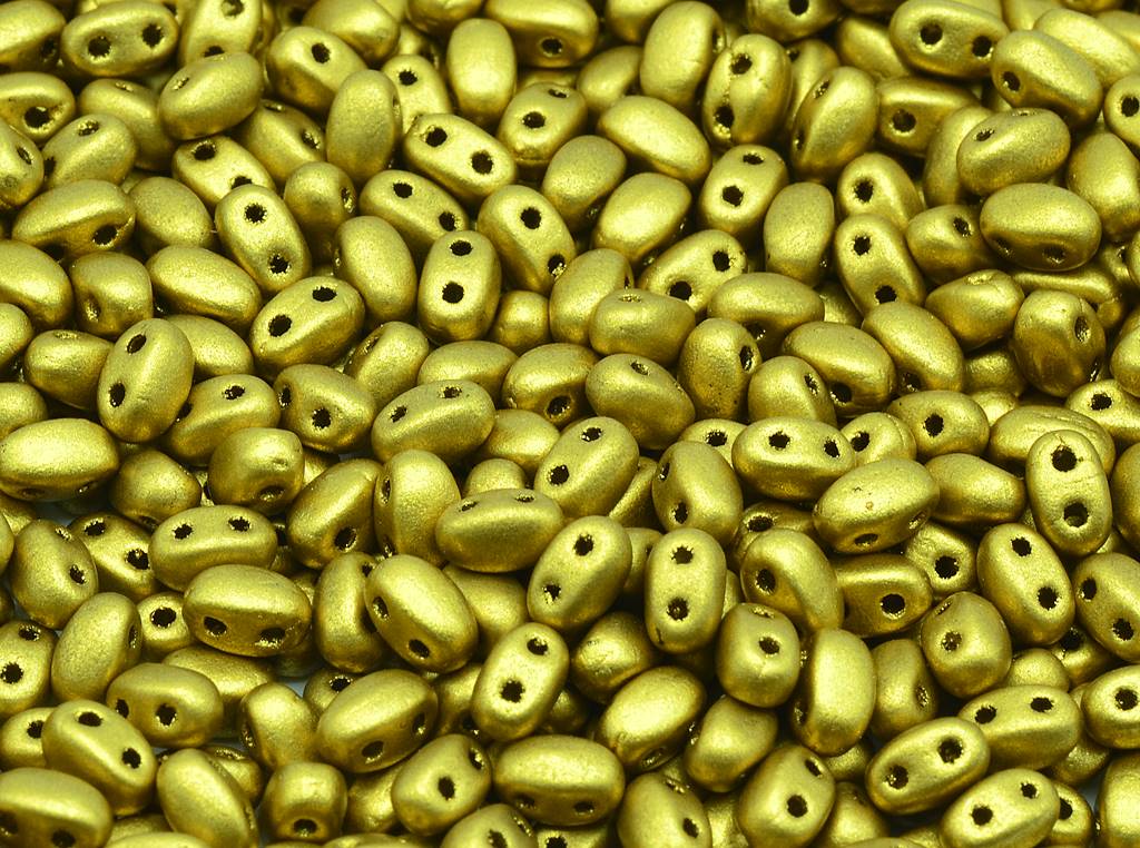 GBduo 2-hole Oval Beads (like SuperDuo) 2.5 x 5 mm, Olive Gold Brass (1720), Bohemia Crystal Glass, Czechia 11109029