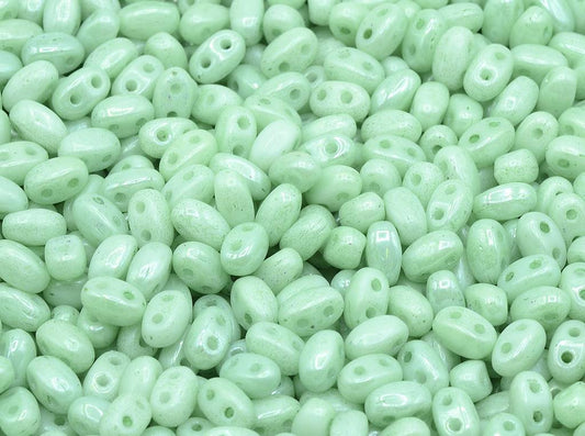 GBduo 2-hole Oval Beads (like SuperDuo) 2.5 x 5 mm, Chalk White Luster Green Full Coated (3000-14457-), Bohemia Crystal Glass, Czechia 11109029