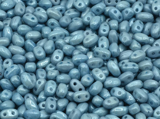 GBduo 2-hole Oval Beads (like SuperDuo) 2.5 x 5 mm, Chalk White Luster Blue Full Coated (3000-14464-), Bohemia Crystal Glass, Czechia 11109029