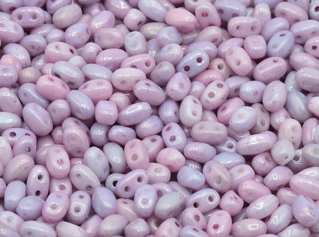 GBduo 2-hole Oval Beads (like SuperDuo) 2.5 x 5 mm, Chalk White Luster Lila (3000-14494-), Bohemia Crystal Glass, Czechia 11109029