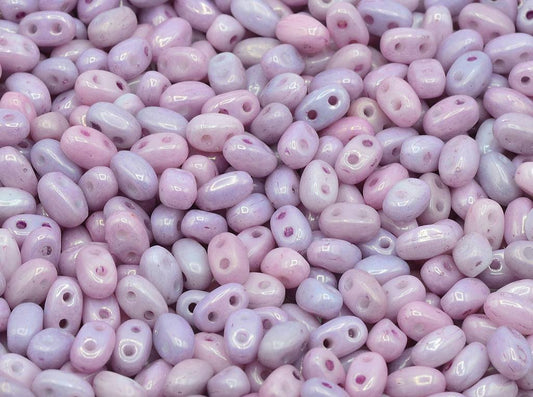 GBduo 2-hole Oval Beads (like SuperDuo) 2.5 x 5 mm, Chalk White Luster Lila (3000-14494-), Bohemia Crystal Glass, Czechia 11109029