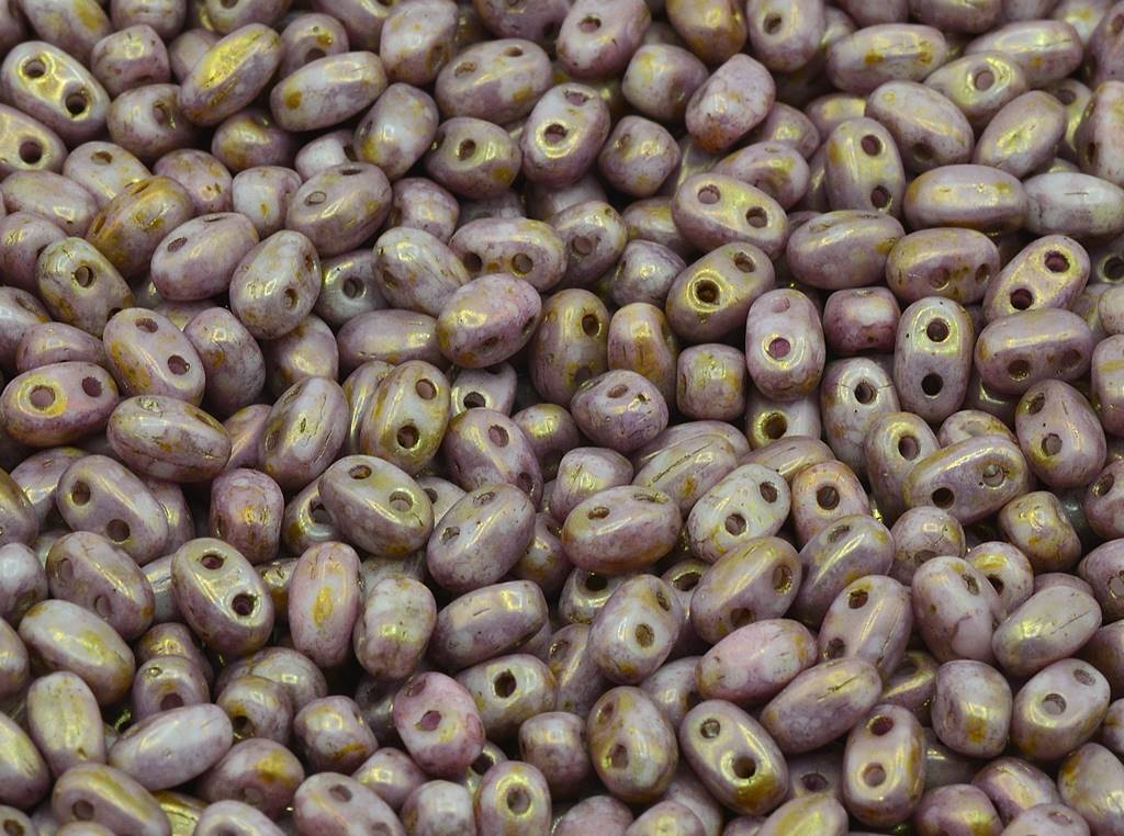 GBduo 2-hole Oval Beads (like SuperDuo) 2.5 x 5 mm, Chalk White Senegal Violet (3000-15695-), Bohemia Crystal Glass, Czechia 11109029