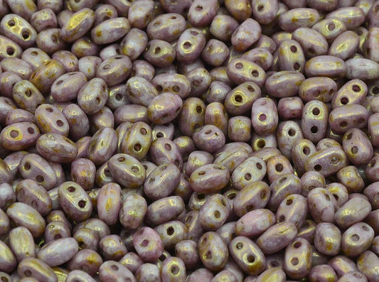 GBduo 2-hole Oval Beads (like SuperDuo) 2.5 x 5 mm, Chalk White Senegal Violet (3000-15695-), Bohemia Crystal Glass, Czechia 11109029