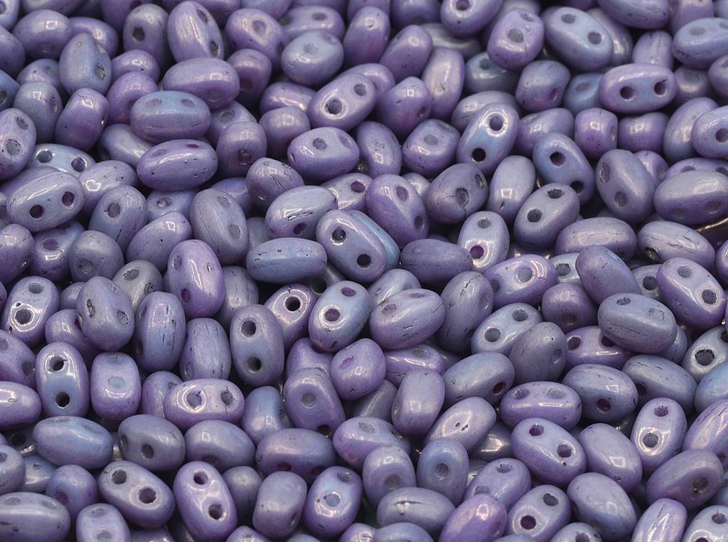 GBduo 2-hole Oval Beads (like SuperDuo) 2.5 x 5 mm, Chalk White Purple (3000-15726-), Bohemia Crystal Glass, Czechia 11109029